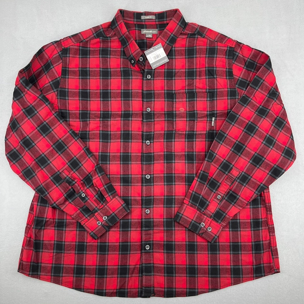 Eddie Bauer Mens 3XL Red Black Buffalo Plaid Cotton Button Down Shirt‎ New NWT